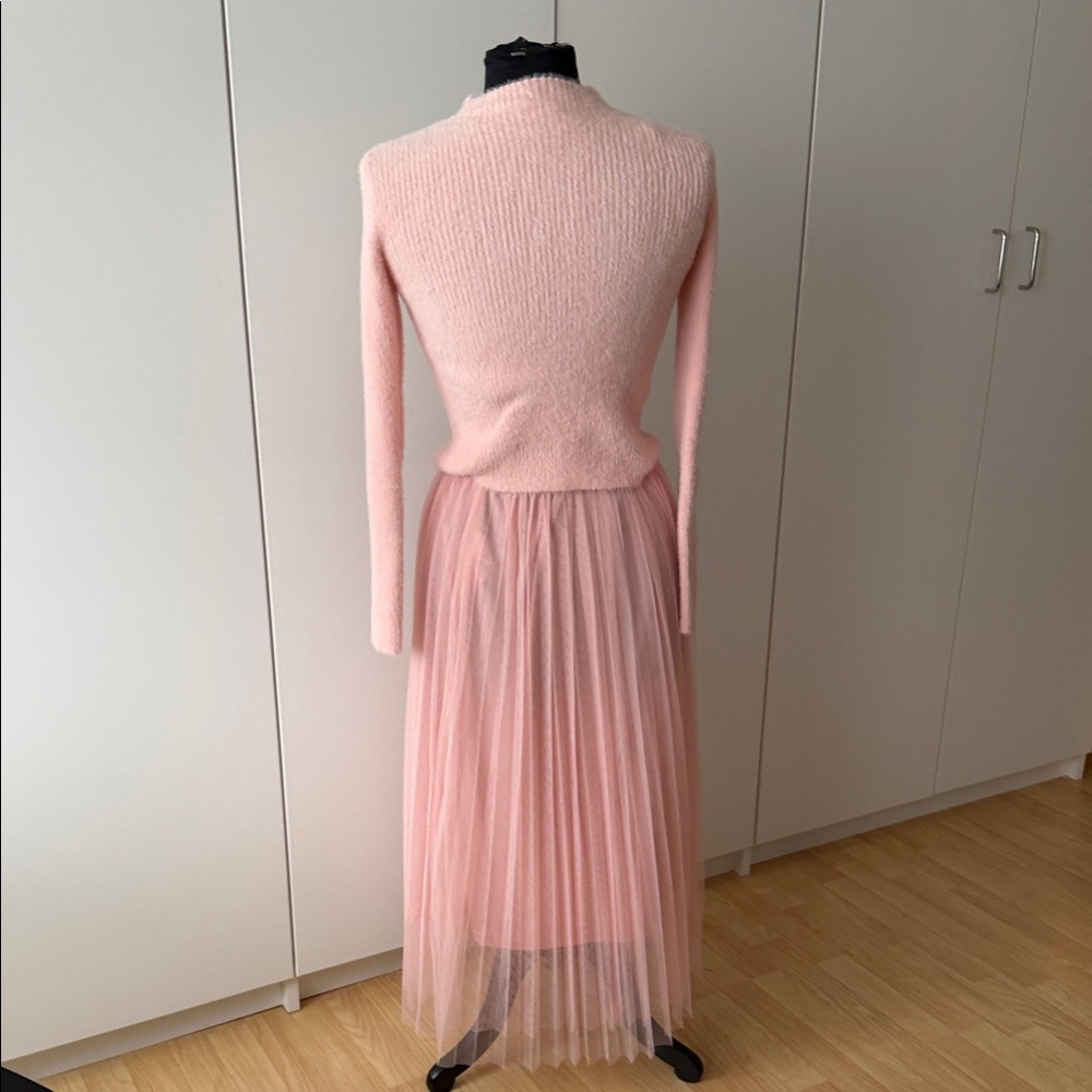 SHEIN Soft Pink Turtleneck Sweater with pleated skirt